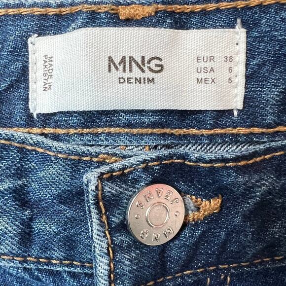 M.N.G. the Nora Jeans High Waist Raw Hem Denim Jeans in Blue Women's Size 6 - Picture 10 of 12